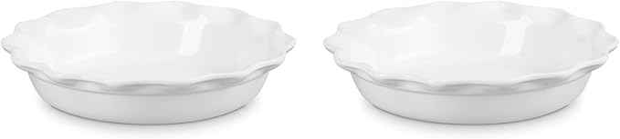Le Creuset Stoneware Set of 2 Heritage Fluted Pie Dish, 9", White