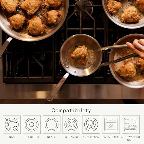 Cookware - 3-Piece (Includes 8",10",12") Stainless Frying Pan Set - 5 Ply Stainless Clad - Professional Cookware - Crafted in Italy - Induction Compatible (3 Count)