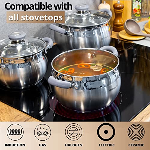 Modern 4 Quart Stainless Steel Stock Pot with Glass Lid