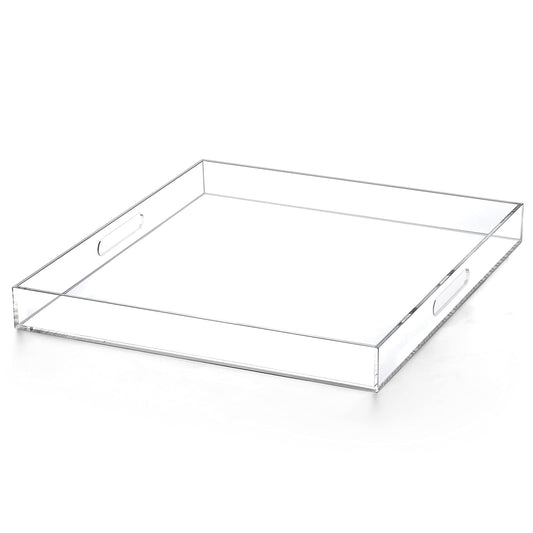 Extra Large Clear Modern Acrylic Ottoman Tray with Cutout Handles 22x22 Inch Over