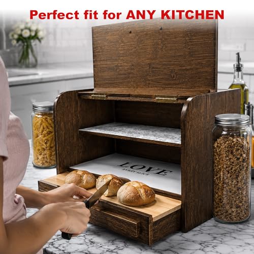 Premium FULLY ASSEMBLED Rustic Bread Box (Brown)