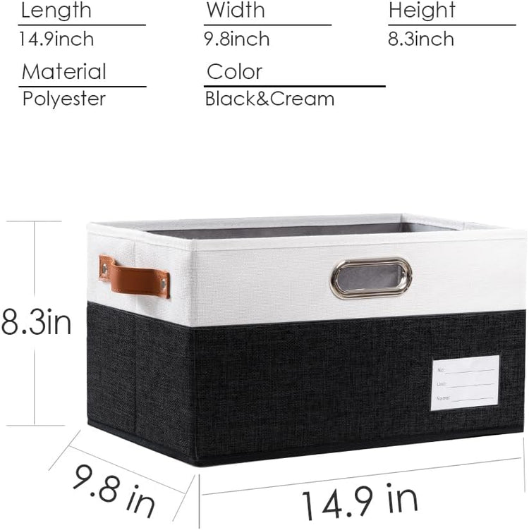 PRANDOM Foldable Storage Bins with Handles [3-Pack] Fabric Collapsible Storage Boxes Baskets Cubes Containers with Handles for Closet Living Room Bedroom (Black & White 14.9x9.8x8.3'')
