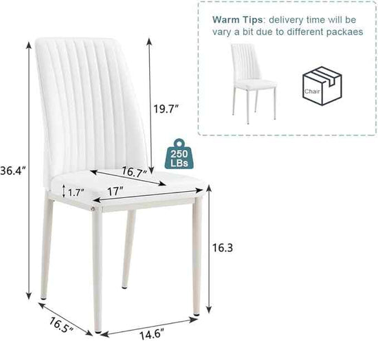 Modern Dining Chairs Set - 4 PU Leather Armless Chairs with Metal Legs for Dinner Room, Office, Waiting Room (Set of 4, All-White)