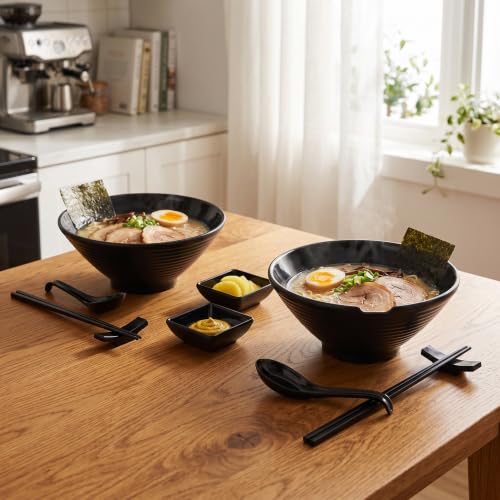 Unbreakable Melamine Ramen Bowl Set （2 piece set） (Black / Set-2)