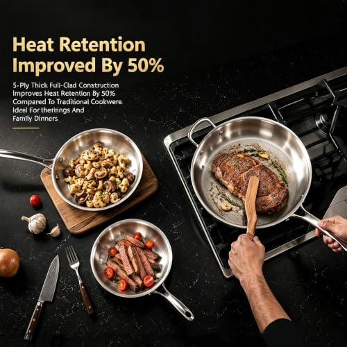 11-Piece 5-Ply Stainless Steel Cookware Set, Pots and Pans