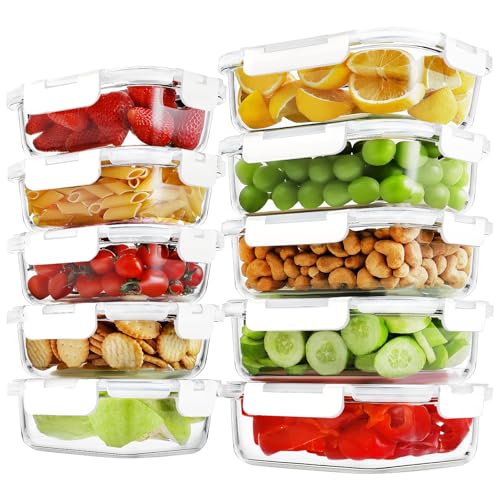 10 Pack Glass Meal Prep Containers (White / 10 Pack)