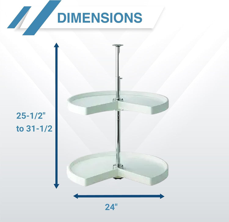 KV Lazy Susan Kidney Shaped 2 Polymer Shelves 24" (Set) White