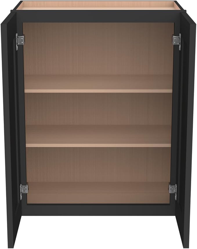 Wall-Mounted Cabinet – Solid Wood Shaker Style Medicine Cabinet with Adjustable Shelves & Soft-Close Doors for Bathroom, Kitchen, and Office Storage (Charcoal Black, 42" W x 12" D x 36" H)