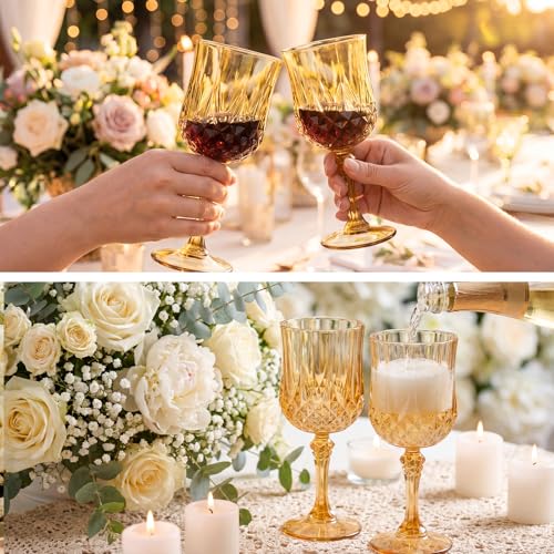 48 Pcs 7oz Plastic Vintage Wine Glasses Drinking Goblets Unbreakable Crystal Water Glassware Reusable Diamond Champagne Flutes Cups for Wedding Banquet Birthday Party Supplies (48 Count)