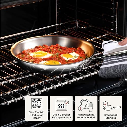 D3® Stainless Steel 10 inch Frying Pan Covered