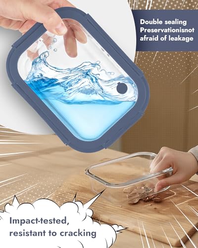 12 Pack Glass Containers with Tempered Lids (Tempered Lids Blue / 12 mixed sizes)