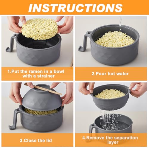 6 Sets Microwave Ramen Bowl with Utensils Bulk (Elegant Colors)