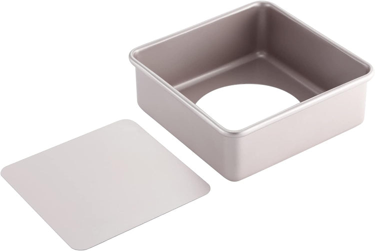 CHEFMADE Square Cake Pan, 8-Inch Deep Dish with Removable Loose Bottom Non-Stick Square Bakeware for Oven Baking (Champagne Gold)