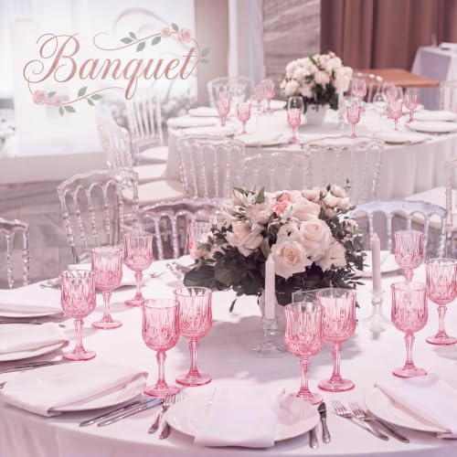 96 Pcs 7oz Plastic Vintage Wine Glasses Drinking Goblets Unbreakable Crystal Water Glassware Reusable Diamond Champagne Flutes Cups for Wedding Banquet Birthday Party Supplies (96 Count)
