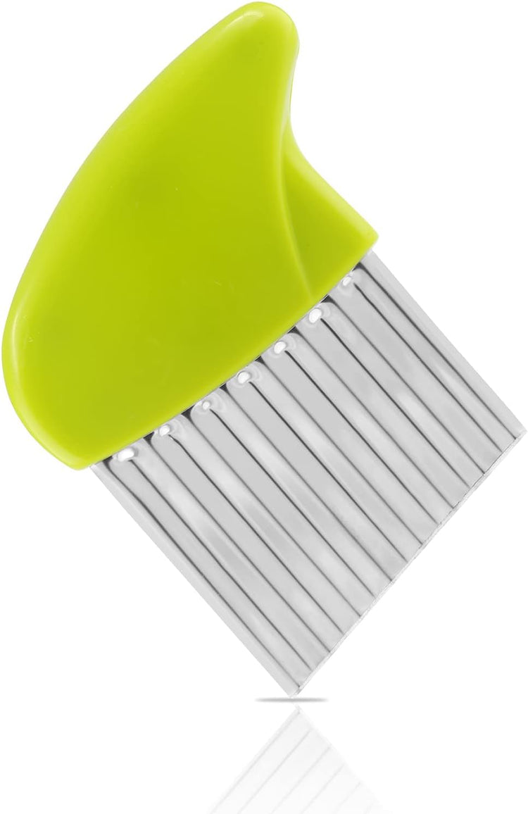 Luomorgo Stainless Steel Potato Crinkle Cutter Carrot Wavy Knife French Fry Slicer Vegetable Wavy Chopper, Green