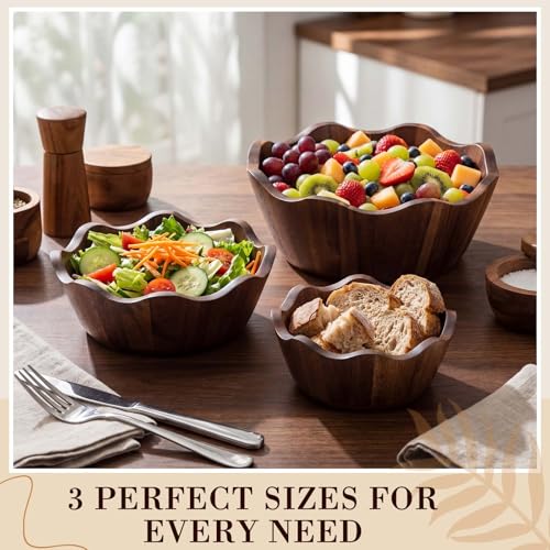 Acacia Wood Salad Bowls Set of 3
