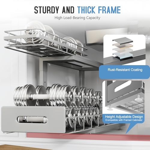 Under Sink Organizer Upgrade To Professional Rails (Gun Gray / 2 Pack-18.5"Dx12.8"-16.9"H)