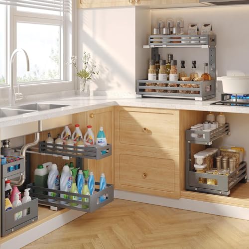 2 Pack Under Sink Organizers and Storage (2 Pack-15.7"Dx11.4"-16.34"H / Gray)