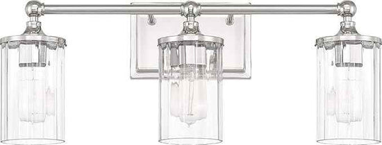 Capital Lighting 120731PN-423 Camden Clear Beveled Glass Bath Vanity Wall Mount, 3-Light 300 Total Watts, 9" H x 24" W, Polished Nickel