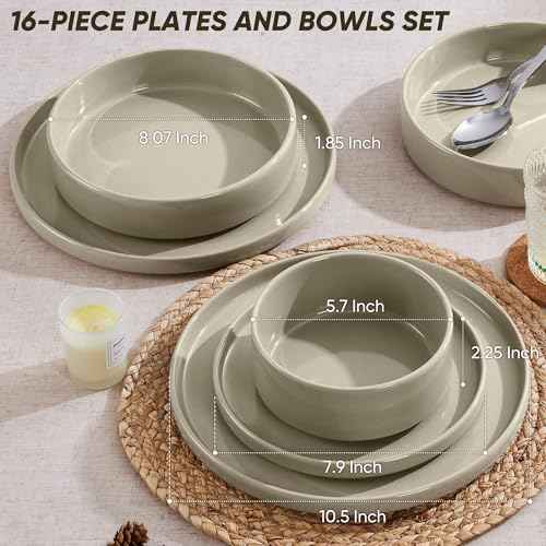 16 Piece Stoneware Dinnerware Sets with Pasta Bowls (16 Count)