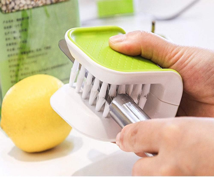 Non-Slip Blade Brush, Knife Cleaner, ABS Cutlery Cleaner, Green Double Sided Bristle Scrubber for Kitchen Chopsticks Fork Spoon Knives Washing by Doxishruky (Green, 1pc)