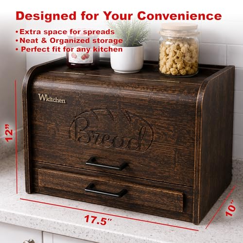 Premium FULLY ASSEMBLED Rustic Bread Box (Brown)