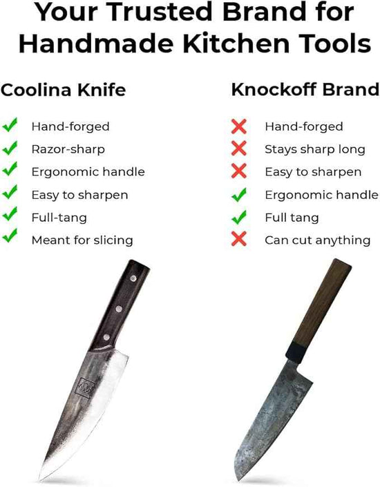 COOLINA Altomino Tungsten Steel Slicing Knife, 7.1-in Japanese Traditional Chef, Forged Hammered Kitchen Knife, Outdoor Cooking Hunting Survival Knives