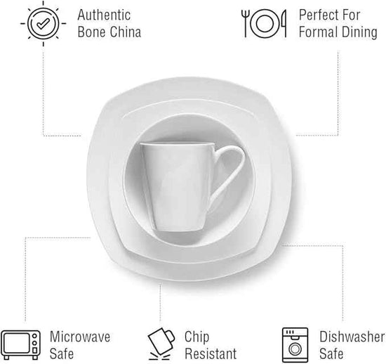 Stone Lain Bone China Soft Square 16 Piece Dinnerware Set, White