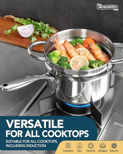 Stainless Steel Saucepans with Steamer 5Pcs