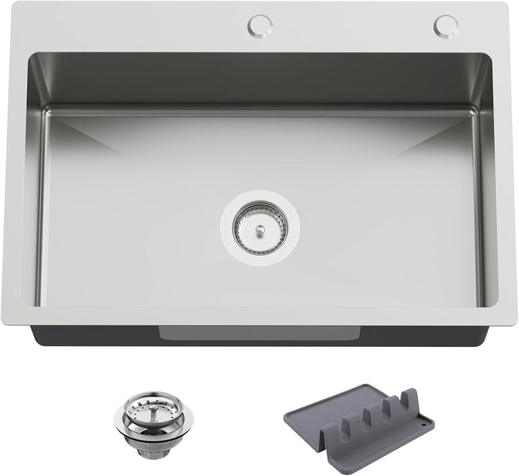 27x18 Inch Kitchen And Bar Sink-Stainless Steel Drop In Kitchen Sink Modern Single Bowl Topmount Bar Sink Come With Silicon Mat,Drain Strainer Set Compatibility With Various Kitchen&Bar Style