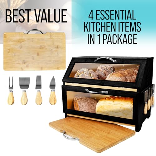 Bread Box with Cutting Board & Knife Set