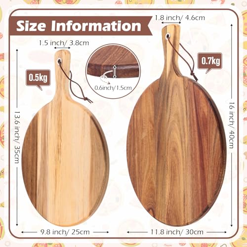 16 Pack Acacia Wood Cutting Board with Handle Thick Round Charcuterie Boards 2 Size Acacia Chopping Boards for Serving Cheese Pizza Bread Platter Baking Wooden Wall Carving Decor (16 Count)