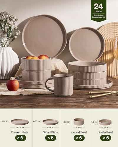 Stoneware Dinnerware Set with Pasta Bowls (24 Count)