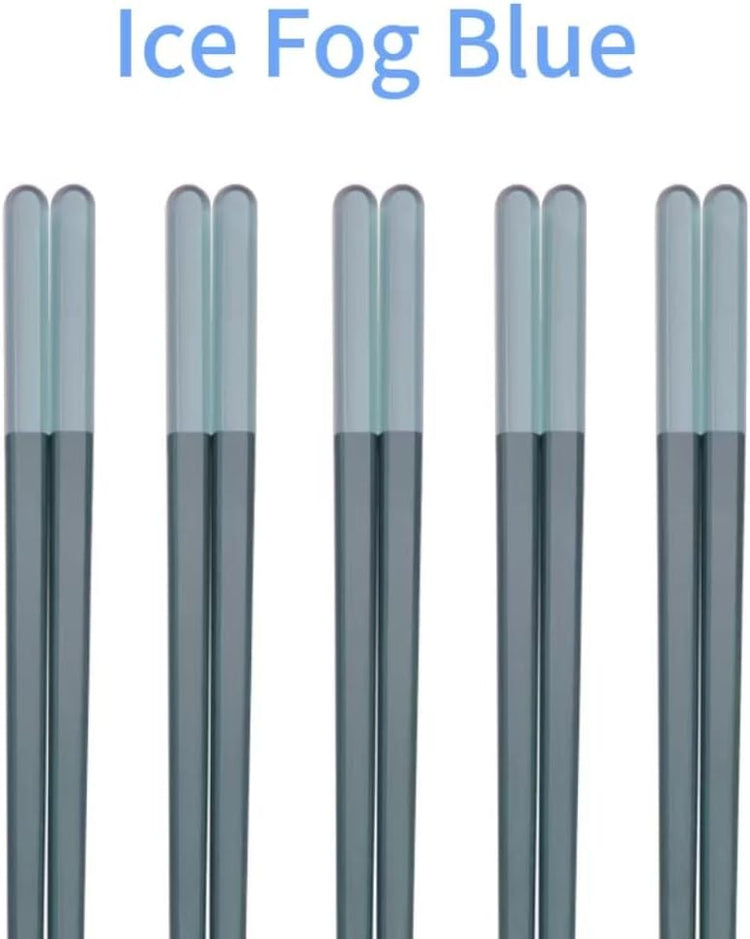 Random Mood Modern Design Chopsticks - Reusable, Dishwasher Safe, Non-Slip Fiberglass, Ice Fog Blue Color, 5 Pairs, 9.5in/24cm, Great for Chinese, Japanese, Korean Cuisine