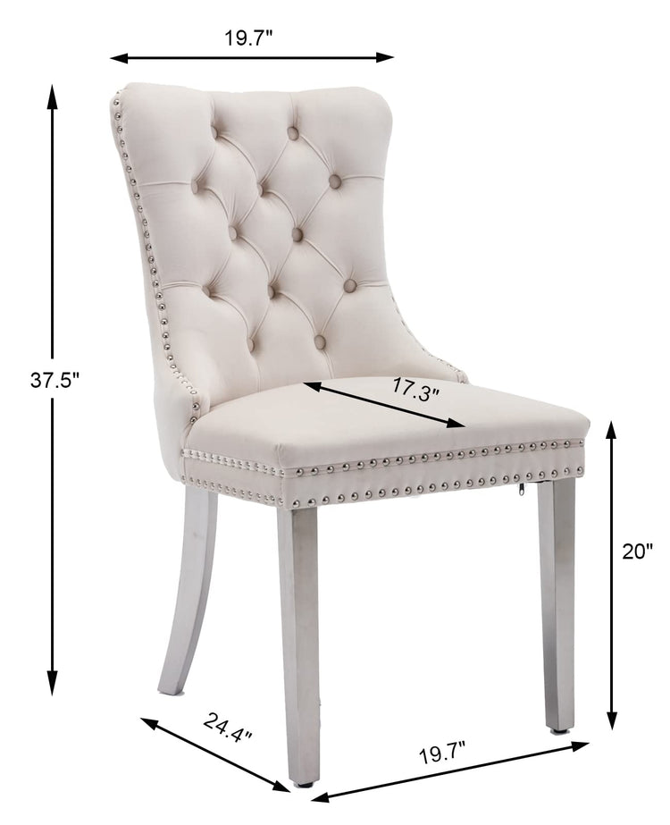 Beige Velvet Dining Chairs Set of 2 (2 Count)