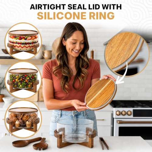 X Large 6.5 L Glass Salad Bowl with Lid Set