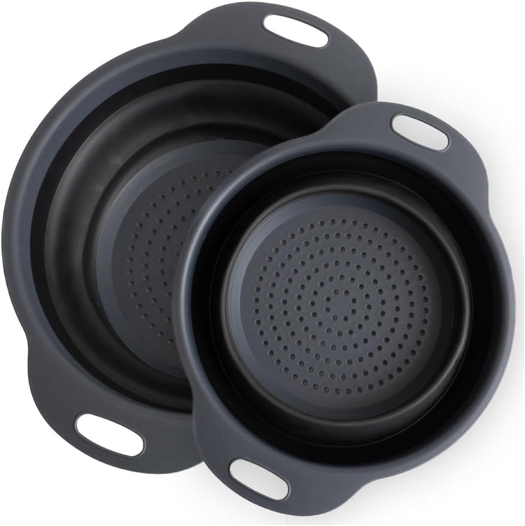 Collapsible Colander | 2-Pack Black Collapsible Strainer for Pasta, Fruits, & Vegetables | Compact Silicone Strainer Ideal for Straining all Sorts of Foods | Strainer for Everyday Use Medium