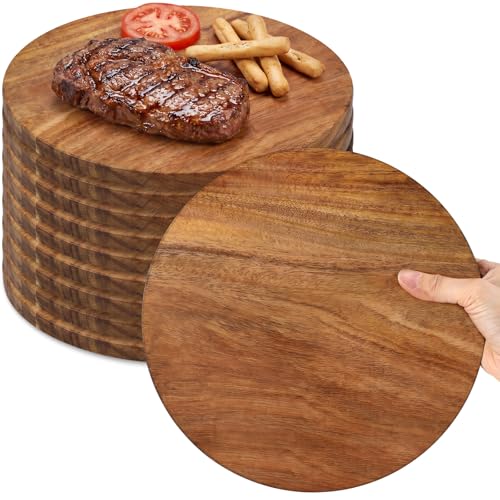 10 Pack 10" Acacia Wooden Round Cutting Boards Bulk 0.6 Inch Thick Round Charcuterie Board Smooth Surface Multipurpose Chopping Serving Tray for Pizza Fruit Vegetables Bread (10 Count)