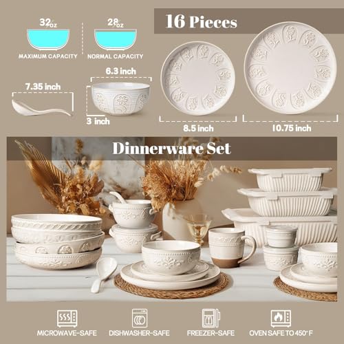 Plates And Bowls Sets (Pinwheel Flower (16 Pieces) (White))