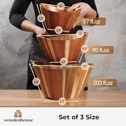 Wooden Salad Bowl Set of 3 (Wavy / 3 Piece)