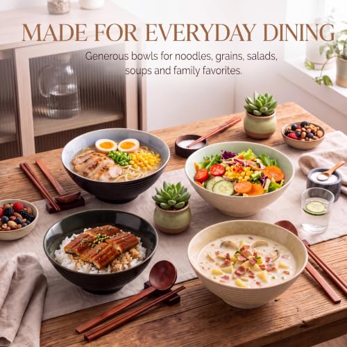 40oz Ceramic Japanese Ramen Bowls Set of 4 (Simple Style)