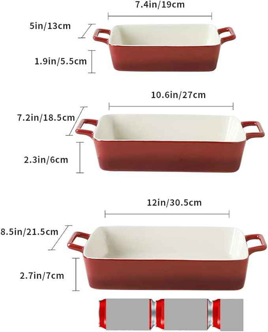 KOOV Bakeware Set, Ceramic Baking Dish, Rectangular Baking Pans Set, Casserole Dish for Cooking, Cake Dinner, Kitchen, Wrapping Upgrade, 12 x 8.5 Inches, 3-Piece (Gradient Red)