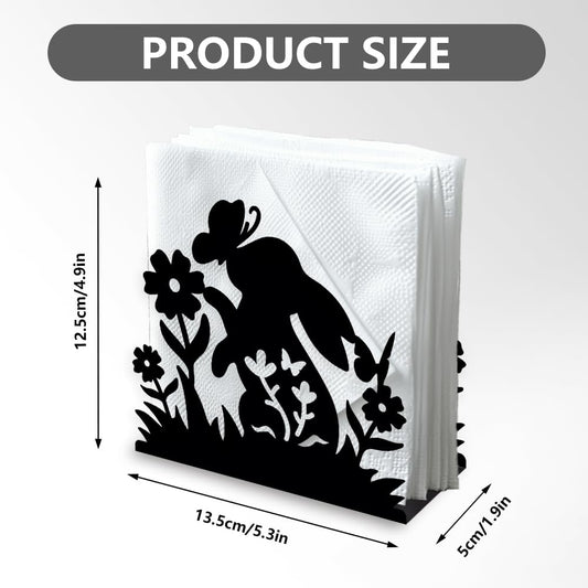 Rabbit Flower Decorative Black Metal Napkin Holder for Table