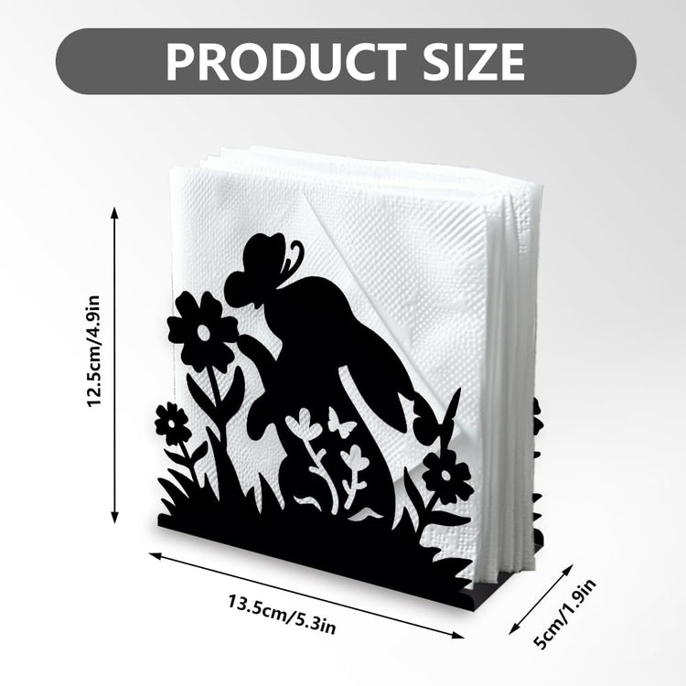 Rabbit Flower Decorative Black Metal Napkin Holder for Table