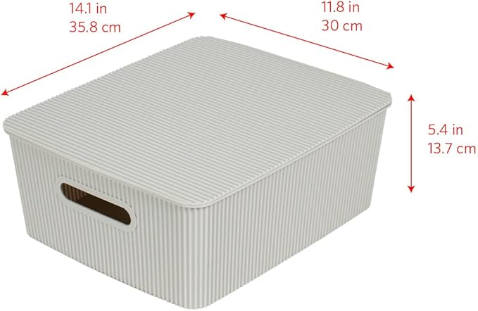 Glad Storage Baskets with Lids - Set of 4 Stackable Plastic Boxes with Handles - Decorative Shelf Organizer Bins for Bathroom and Closet, Grey, 3.1 Gallons