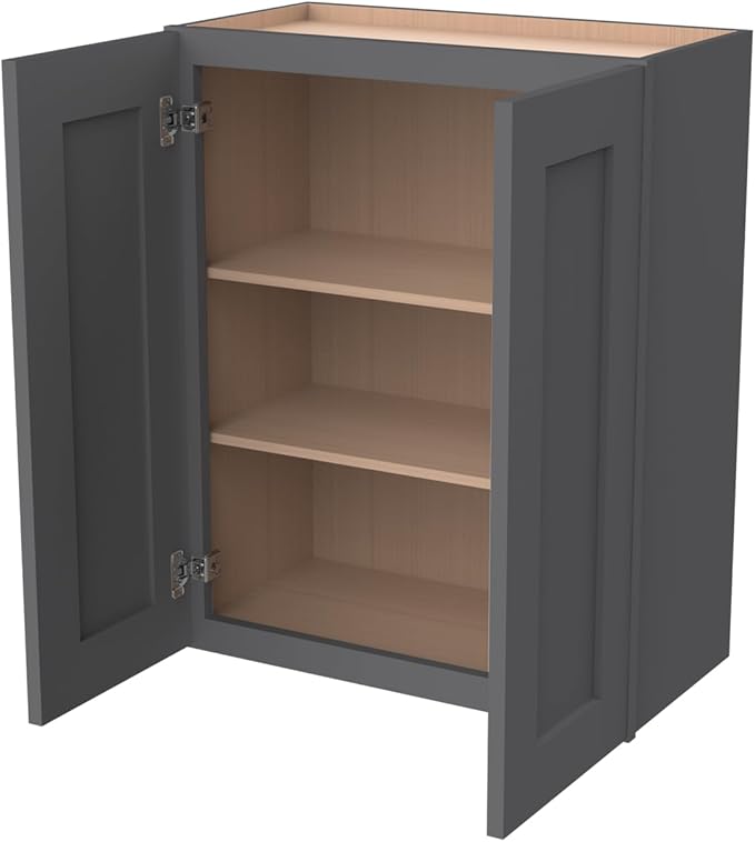 Wall-Mounted Cabinet – Solid Wood Shaker Style Medicine Cabinet with Adjustable Shelves & Soft-Close Doors for Bathroom, Kitchen, and Office Storage (Pebble Gray, 27" W x 12" D x 30" H)
