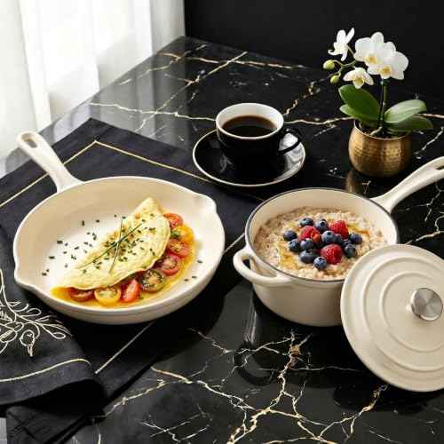 5 Piece White Enameled Cast Iron Cookware Set