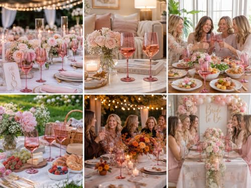 Red Rose Colored Wine Glass Set (12 Count)