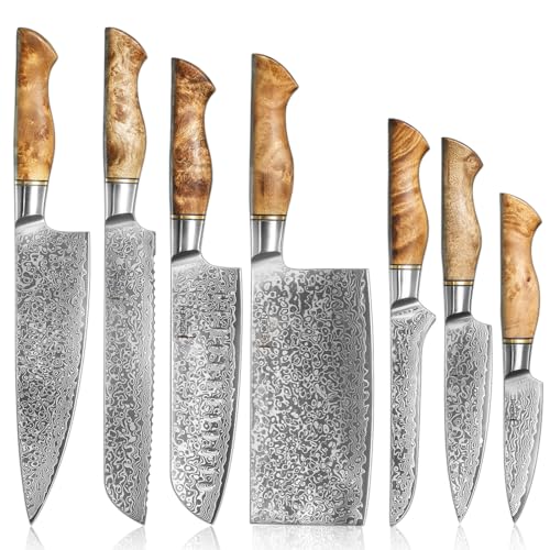 SENKEN 7 Piece Damascus Kitchen Knife Set (7 Count)