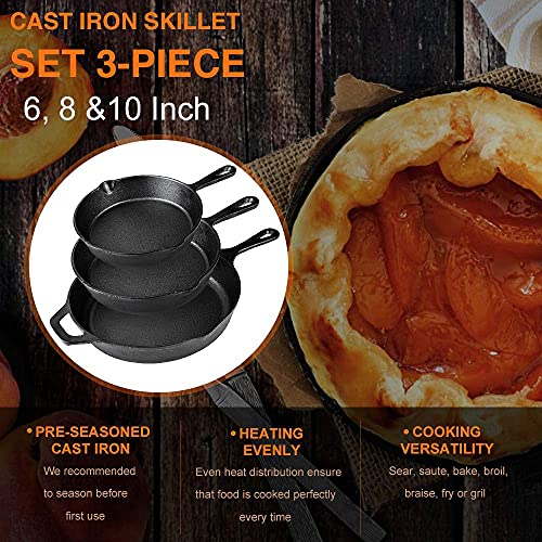 Cast Iron Skillets 3 (6", 8" & 10")
